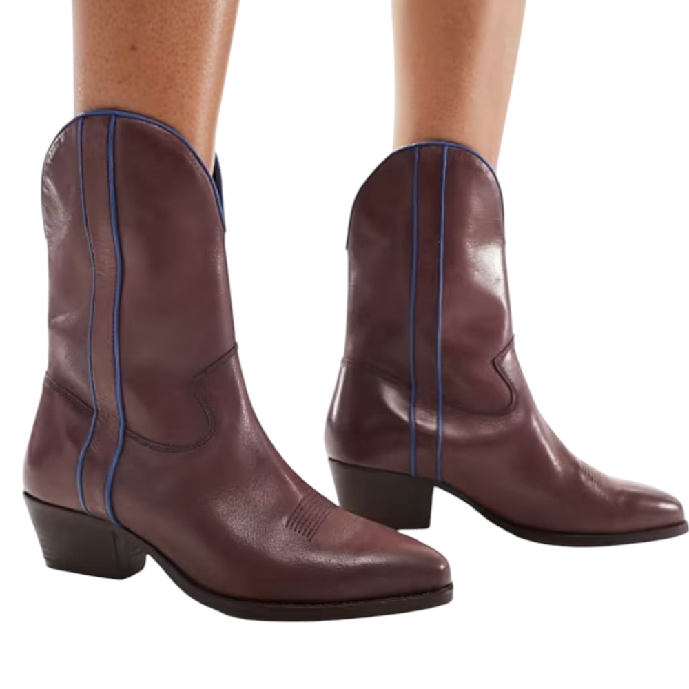 Free People Brown Heeled Boots with Blue Accents